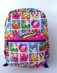 Shopkins 16" School Backpack Moose All Over Prints Girls Book Bag New with tags Kawaii School Bag For End Of School Year, Kawaii Backpack For End Of School Year, Kawaii Style Backpack For School, Kawaii Bag For Back To School Gift, Fun Bags For Daily Use And Back To School, Kawaii Rectangular Backpack Perfect For Gifts, Kawaii Rectangular Backpack Gift, Kawaii Rectangular Backpack, Playful Back To School Bags With Adjustable Strap