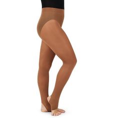 Dance with satisfaction in our Self Knit Waist Stirrup Tight. Made of a nylon and spandex blend that wicks moisture to keep you dry while working up a sweat. The self knit waistband holds the tight securely in place without the discomfort of elastic. Available in multiple shades to complement every skin tone. Stretch Elastane Footless Hosiery, Solid Stretch Hosiery With Soft Touch, Full Coverage Stretch Tights, Smoothing Stretch Hosiery, Stretch Soft Touch Tights For Pilates, Seamless Stretch Footless Tights, Soft Touch Stretch No-show Legwear, Full Length Stretch Tights With Soft Touch, Soft Stretch Full-coverage Bottoms