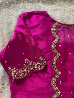 Hand embroidered ready made saree blouse / crop top/stitched saree blouse usa / saree blouse/modern blouse/zardosi blouse/black saree blouse/ pure silk blouse/ maggam work blouse / pink saree blouse / modern pink elbow sleeve blouse       It is very true that a perfect blouse is the one which makes your saree look stand out !! If you find one of such a style that you have been wanting to have then dont let it go !! we carry such unique trending blouses that instantly add a stylish look to any saree !!     Well..!! we understand that you may not get in your desired size/pattern, here you go with customization according to your size/pattern which we can deliver in 1-2 weeks of time period !!      Here is a beautiful Hand embroidered zardosi work saree blouse/ crop top  in hot pink color that Cheap Women's Blouse With Dori Work, Maggam Work For Pink Blouse, Pink Silk Top With Traditional Drape, Festive Pink Blouse Piece With Dabka Work, Pink Blouse Piece With Dabka Work For Diwali, Pink Dabka Work Blouse Piece For Diwali, Pink Anarkali Top For Festive Occasions, Festive Pink Anarkali Top, Pink Anarkali Blouse Piece With Dori Work