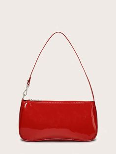 Patent Leather Baguette Bag | EMERY ROSE Leather Baguette Bag, Sacs Tote Bags, Patent Leather Bag, Bags For Teens, Red Purses, Baguette Bag, Word Wrap, Trendy Fashion Women, White Collar