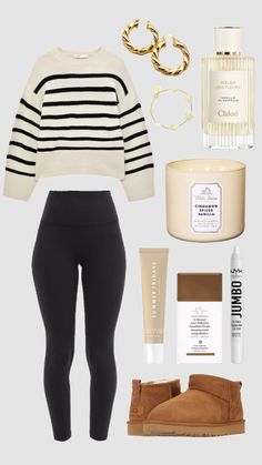 Cozy Fall Essentials, Cute Outfits With Sweaters, Leggings And Uggs Outfit, Cozy School Outfits, Outfit Ideas Leggings, Outfit Ideas With Leggings, Comfy Work From Home Outfits, Comfy Lazy Outfits, Fall Uggs