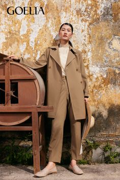 Natural, minimalist, and comfortable. Women Trench Coat, Wool Trench Coat, Trench Coats Women, Wool Fabric, Trench Coat