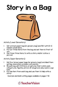 the story in a bag is shown with instructions on how to write it and what to use