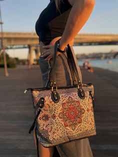 Very beautiful and delicate handbag for a sunny and bright summer  Eco leather and brocade ✌ Luxury, sophistication, originality, wealth - this is what characterizes one of the most beautiful fabrics in the world, brocade.   Give yourself and your loved ones a little luxury👜  Our factory is located in Istanbul, Türkiye. In our atelier we create individual designs of bags and wallets.  Our team draws sketches of new models, creates colors and palettes corresponding to the new season.  By choosing us, you choose style and personality ❤️  I make them with love for YOU ❤️   ✅Dimensions: Width - 16 inches  (42cm) Height - 11 inches (28 cm) Depth - 5,5 inches ( 14 cm)     * WORLDWIDE SHIPPING with tracking number * Mostly ready to ship within 1-3 days * Delivery to UK, EU and 3-4 business days Beautiful Fabrics, Evening Handbag, Fashion Handbags, Beautiful Fabric, Evening Bags, Sunnies, Istanbul, Wallets, Most Beautiful