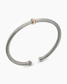 David Yurman | Classic Cable Station Bracelet in Sterling Silver with 18K Rose Gold, 4mm Yurman Bracelet, David Yurman Bracelet, Station Bracelet, Accesories Jewelry, Classic Bracelets, Rare Gemstones, Rose Gold Bracelet, Shiny Things, High Jewelry