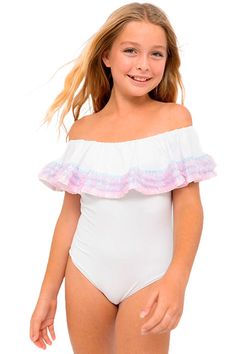 Playful Ruffled Swimwear For Summer, Summer Beachwear Tankini For Playwear, Ruffled Swim Dress For Pool, White Ruffled Swimwear For Play, Playful Ruffled Swimwear For The Beach, Playful Ruffle Tankini For Vacation, Playful Ruffled Tankini For Vacation, Summer Ruffle Swim Dress For Swimming, Beach Season Swim Dress With Ruffles For Pool