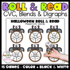 halloween roll and read game for kids