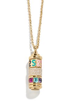 Personalize your stack with this initial-detailed necklace featuring a spinning pendant design. 24" length; 3" extender; 1/4"W x 1 1/8"L pendant Goldtone plate/glass/enamel Imported London Birthday, Jewelry Stack, Collage Pics, Acrylic Necklace, Letter Jewelry, Acrylic Necklaces, Gold Digger, Detailed Necklace, Outfit Jewelry