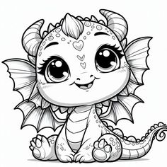 a cute little dragon with big eyes sitting down