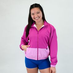 Cyclamen Athlete Jacket Pink Nylon Activewear With Go-dry Technology, Relaxed Fit Activewear With Elastic Cuffs, Pink Long Sleeve Activewear With Ribbed Cuffs, Stretch Nylon Track Jacket For The Gym, Stretch Functional Windbreaker For Gym, Functional Stretch Windbreaker For Gym, Casual Track Jacket With Ribbed Cuffs For Workout, Sporty Activewear With Relaxed Fit And Elastic Cuffs, Sporty Relaxed Fit Activewear With Elastic Cuffs