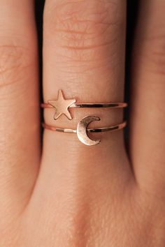 Dive into the celestial charm of our Moon Ring! The lunar-inspired design features a dainty moon on a simple, textured band - providing an adorable accent to any stack. The band measures approximately 1mm in width and features a lightly hammered finish. The moon detail measures approximately 6mm in width. This listing is for ONE SINGLE Moon Ring in 14K ROSE GOLD FILL metal. This ring is a great alternative to a stacking ring and is a perfect ring to mix and match with your favorite stacking rings. Every piece is organic and unique — no two Hannah Naomi pieces are exactly alike.Hand-crafted to order in our Portland, OR studio. Tiny Rose Gold Sterling Silver Midi Rings, Tiny Rose Gold Midi Rings In Sterling Silver, Dainty Adjustable Rose Gold Stackable Rings, Adjustable Dainty Rose Gold Stackable Rings, Celestial Style Rose Gold Sterling Silver Rings, Adjustable Delicate Rose Gold Midi Rings, Dainty Adjustable Moon-shaped Midi Rings, Dainty Adjustable Moon Shape Midi Rings, Dainty Moon-shaped Midi Promise Rings