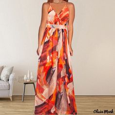 Olivia Mark - Stylish Waist Belted Chiffon Maxi Dress with Multi-color Print and Unique Design Long Dress Patterns, Printed Long Skirt, Floral Print Dress Long, Maxi Dress Pattern, Floral Dresses Long, Printed Maxi Skirts, Chiffon Maxi, Chiffon Maxi Dress, Maxi Gowns