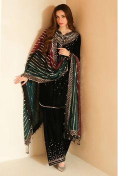 Embroidered Velvet Formal VF-2037 Collection | Latest Pakistani Salwar Kameez Punjabi Suit Designer Wear Velvet 3 Piece Suit, Organza Suits, Velvet Sleeve, Embroidered Velvet, Velvet Trousers, Embroidered Organza, Velvet Collection, Dresses Chiffon, Organza Dupatta