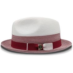 Elevate your style with our Urbaneer Collection's Red Two-Tone Braided Stingy Brim Pinch Fedora Hat. Crafted with a matching grosgrain ribbon, this hat features a pinch crown adorned with a Montique pin. The unlined design offers breathability, while the 2" brim adds a sleek touch. Available in XL for an additional $5. Made from a durable polyester blend for lasting quality and comfort. Two Tone design Pinch Crown Montique Pin Grosgrain Ribbon detail Unlined Fedora for breathability Brim size: 2 Red Fitted Fedora With Curved Brim, Fitted Red Fedora With Curved Brim, Red Fitted Fedora For Kentucky Derby, Red Flat Bill Hat For Spring, Burgundy Wide Brim Hat For Summer, Fitted Flat Bill Panama Hat For Spring, Fitted Flat Bill Hats For Summer, Fitted Flat Bill Hat For Summer, Red Fedora With Curved Brim