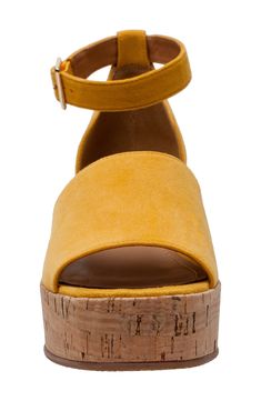 Smooth suede straps and a cork-textured platform make this sandal a relaxed yet refined standby. 2 1/2" heel; 1" platform Cushioned footbed Slip-resistant sole Leather upper/synthetic lining/rubber sole Imported Spring Suede Platform Footbed Sandals, Summer Suede Platform Footbed Sandals, Suede Platform Footbed Sandals For Spring, Cork Platform Sandals With Round Toe, Platform Sandals With Cork And Round Toe, Yellow Open Toe Sandals With Cork-bed Midsoles, Suede Ankle Strap Sandals With Cork-bed Midsoles, Adventure Sandals, Casual Summer Sandals