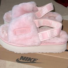 As Seen On Kylie! Brand New. Sold Out Online Send Me Offers!! Pretty Pink Shoes, Pink Girly Shoes, Matching Couple Slippers, Cute Preppy Slippers, Pink Stocking Stuffers, Dream Shoe Collection, Light Pink Ugg Slippers, Pink Quinceanera Shoes, Girly Jordans