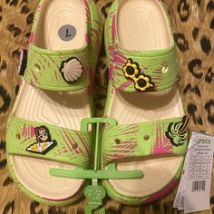 “Aka” Pink/Green Classic Croc Sandals Bnwt!!! Fun Synthetic Sandals For Vacation, Playful Open Toe Slides For Spring, Spring Slip-on Slides With Fun Style, Spring Slip-on Slides In Fun Style, Fun Slip-on Sandals For Vacation, Spring Fun Slip-on Slides, Fun Spring Slip-on Slides, Pink Round Toe Slides For Vacation, Fun Round Toe Slides For Vacation