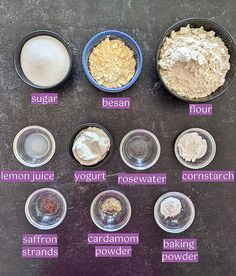 the ingredients to make an oatmeal are shown in bowls