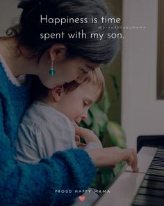 a woman is playing the piano with her child