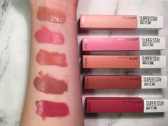 Maybelline Super Stay Matte Ink Self Starter, Maybelline Super Stay Matte Ink Revolutionary, Maybelline Super Stay Matte Ink Savant, Maybelline Super Stay Vinyl Ink Swatches, Maybelline Lipstick Swatches, Makeup Products Lipstick, Wedding Smokey Eye, Maybelline Superstay Lipstick, Maybelline Makeup Products