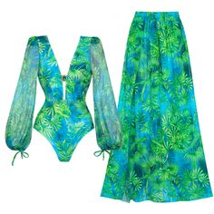 DETAILS Long-sleeved Printed One Piece Swimsuit and Skirt Product ID：YSZX24060301 Jungle Green Print Mesh Long-sleeved Removable soft pads Enhance your ensemble for any occasion by pairing it with a cover skirt Quick drying with sheen Cold gentle machine wash Fabric: 82% polyester 18% spandexLining Fabric: 82% polyester 18% spandex Sarong/Skirt Fabric: 96% polyester 4% spandex Size: S, M, L Please refer to the picture below for product details Skirt Swimwear, Thailand Vacation, Backless One Piece Swimsuit, Summer Bathing Suits, Sarong Skirt, Skirt Swimsuit, Swimsuits Outfits, Suit Pattern, Pink One Piece