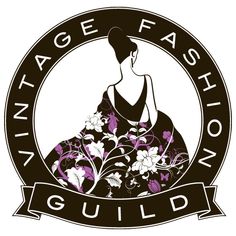 the vintage fashion guide logo with a woman in a dress and flowers around her neck