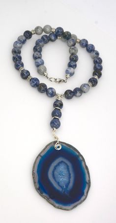 Blue Agate and Sodalite Necklace Jewelry Stone 18 Lovely Hand Crafted in Our Home - Etsy Blue Agate Geodes With Natural Stones, Blue Agate Geodes, Blue Agate Beaded Necklaces With Natural Stones, Blue Agate Beaded Necklace With Natural Stones, Handmade Bead Jewellery, Sodalite Necklace, Earthy Jewelry, Jewelry Stone, Oct 31