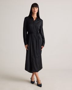 Never underestimate the power of a shirt dress. Our Washable Stretch Silk Maxi Shirt Dress features a chic length, removable silk belt, and button-down front for timeless structure. Easy to style, easy to wash, for a low-maintenance luxe look that works for office days, date nights, and beyond. Classic Belted Shirt Dress For Semi-formal Occasions, Classic Button-up Shirt Dress For Formal Occasions, Elegant Belted Dress With Spread Collar, Chic Collared Dress With Belt, Timeless Long Sleeve Workwear Dresses, Chic Collared Shirt Dress For Business, Versatile Midi-length Dress For Work, Classic Midi Dress With Spread Collar For Office, Classic Collared Shirt Dress For Business