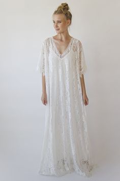 Lace ivory bridal kaftan ,bat sleeves lace wedding Dress #1367 Bridal Kaftan, Lace Caftan, 2 In 1 Wedding Dress, Craft Workshop, Bat Sleeves, Smaller Waist, Wedding 2025, Ivory Bridal, Bat Sleeve