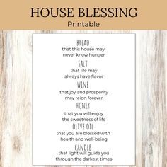 the house blessing printable on a wooden background