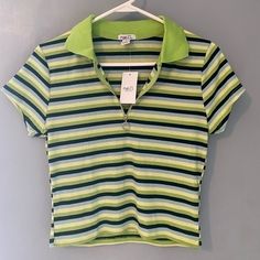 Rue21 Cropped Tee Size Large Nwt Striped, Ribbed Material, Collared V Neck That Zips, Cropped Tee There’s A Tiny Spot On The Front, See All Photos Smoke Free Y2k Striped Cotton Tops, Fitted Striped Y2k Top, Striped Y2k Tops For Spring, Y2k Striped Tops For Spring, Fitted Green 90s Tops, Royal Blue Crop Top, Colorful Streetwear, Light Pink Crop Top, Strap Crop Top