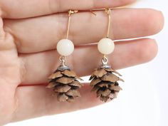 Real Pinecone Earrings, Pinecone Jewelry Diy, Pine Cone Earrings, Pinecone Earrings, Pine Cone Jewelry, Precious Metal Clay Jewelry, Autumn Jewelry, Paper Beads Necklace, Taking A Bath