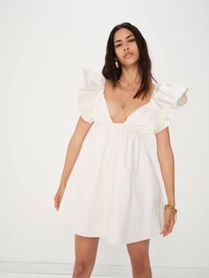 Clementine Mini Dress in White – For Love & Lemons Chic A-line Puff Sleeve Dress For Daywear, Chic Puff Sleeve Dress For Spring Daywear, Chic A-line Puff Sleeve Dress For Day Out, Chic A-line Puff Sleeve Dress, White Lace Midi Dress, Micro Mini Dresses, Revolve Dresses, Mini Dress White, Lemon Dress