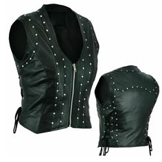 Punk Women Genuine Motorcycle Leather Vest - High Quality Leather Jackets For Sale | Dream Jackets On Jackethunt Edgy Fitted Vest For Festivals, Sleeveless Vest For Alternative Fashion In Fall, Edgy Vest For Biker Events In Fall, Edgy Sleeveless Vest For Fall, Edgy Fall Vest For Alternative Fashion, Edgy Vest For Alternative Fashion In Fall, Fitted Punk Winter Vest, Black Fitted Rocker Vest, Black Punk Vest For Spring