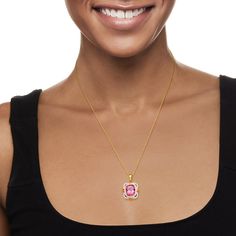 Ross-Simons - 7.25ct Pink Topaz Pendant Necklace, .80ct t. w. White Zircon, .20ct t. w. Citrine Over Sterling. 18". With vibrant gemstone color and a glamorous design, this stunning pendant necklace will steal the spotlight! At the center, a 7.25 carat rectangular cushion-cut pink topaz is the star of the show, framed by icy .80 ct. t. w. white zircon rounds and anchored at four points by sunny citrine gems totaling .20 carats. Finely crafted in polished 18kt yellow gold over sterling silver and suspended from a classic cable chain with a 2" extender. Springring clasp, citrine, white zircon and pink topaz pendant necklace. Citrine birthstones are the perfect gift for November birthdays. Citrine Birthstone, Rectangular Cushion, Topaz Pendant, Fine Jewelery, Pink Topaz, Sterling Jewelry, Fine Jewellery Necklace, Cushion Cut, Free Jewelry