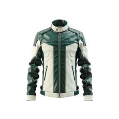 Made to order from 100% genuine leather, this Green and white jacket is perfect for the biker who wants a stylish and functional piece of outerwear. The jacket features a classic racing style with a trendy style, asymmetrical zip closure, and epaulettes on the shoulders. The interior is lined with a soft and comfortable satin lining. Features: Made from 100% genuine leather Quilted front and back Asymmetrical zip closure Epaulettes on the shoulders Satin lining Two zippered pockets on the front White Moto Outerwear For Streetwear, Casual White Motorcycle Outerwear, White Long Sleeve Biker Jacket For Motorcycling, White Moto Leather Jacket For Streetwear, White Moto Outerwear With Long Sleeves, White Biker Outerwear For Biker Events, White Leather Streetwear Outerwear, White Outdoor Biker Jacket, White Leather Streetwear Jacket