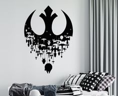 a star wars wall decal with the symbol for darth vader in black and white