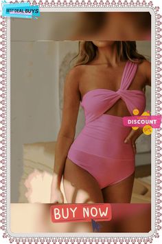 Women's Summer Sexy High Waist One Shoulder Jumpsuit High Waist Bodysuit For Club In Summer, Summer Club Bodysuit In Flirty Style, Pink Bodysuit For Club Nights In Summer, Pink Bodysuit For Club And Summer, Pink Lined One-piece For Party, Solid Swimwear For Club In Spring, Flirty Pink Bodysuit For Summer, Pink Stretch One Piece For Party, Stretch Pink One-piece For Party