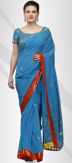 Blue color Saree in Faux Georgette fabric with Lace, Mirror, Sequence, Thread work Blue Georgette Blouse Piece With Dupatta, Blue Georgette Blouse Piece With Pallu, Blue Georgette Blouse Piece With Resham Embroidery, Unstitched Blue Georgette Blouse Piece, Traditional Blue Georgette Blouse Piece, Blue Semi-stitched Georgette Saree, Unstitched Blue Set With Blouse, Blue Bollywood Blouse Piece With Self Design, Unstitched Blue Blouse Piece For Festive Occasions