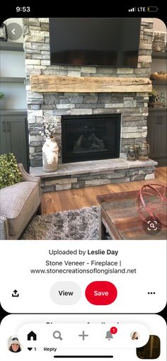 an instagram page with a fireplace in the middle and a video playing on it