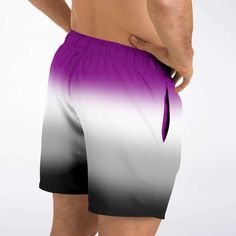 These subtle ombre gradient swim trunks are a great way to show your Asexual or Ace-spec pride in a unique way! Doubles as shorts and swimwear, for those hot summer days. Cute and vibrant ombre gradient design in the colors of the Ace+ pride flag. Drawstring & elastic waistband 2 side pockets Above-the-knee length Inner mesh lining Polyester Handmade to order: This item ships in 4-8 business days (Average time is 5 days) Please use the Size Guide for proper fitting. If you are between sizes, cho Purple Swim Trunks For Beachwear, Purple Beachwear Swim Trunks, Purple Swim Trunks For Summer, Purple Swim Trunks For Summer Swimming, Purple Swimming Shorts For Summer, Gradient Color Beachwear Swimwear For Beach Season, Purple Short-length Swimwear For Beach, Ombre Swimwear For Summer, Gradient Swimwear For Summer Poolside