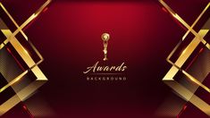 an elegant red and gold background with the words awards written in gold on top of it