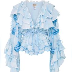 Fillyboo Lotus Bed Jacket Nwt Xs Sky Blue Fillyboo -Luxurious Cotton Fabric With Tulle And Silk Trims - Can Be Worn Open As A Jacket Or Closed As A Blouse - 100% Cotton, Silk Trims - Handmade Garment Helsingor, Idee Cosplay, Blue Tie, 가을 패션, Blue Tie Dye, Character Outfits, Mode Inspiration, Fesyen Wanita, Dream Clothes