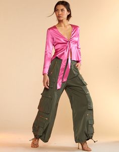 Kim Cargo Pant – Cynthia Rowley Nylon Cargo Pants, Parachute Pant, Satin Bralette, Metal Accents, Cargo Pant, Fabulous Fashion, Tie Top, Cynthia Rowley, Pink Silk