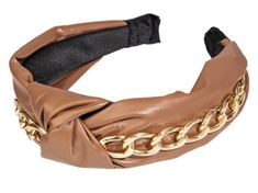 Glam up your outfit and get plenty of compliments while wearing this comfortable stylish faux leather & gold chain headband. Chain Headband, Knotted Headband, Your Outfit, Knot Headband, Headdress, Gold Chain, Gold Chains, Caramel, Wedges