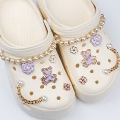 Flower shoe charm set, Purple Crocs charm set, Bear Shoe Charm , Shoe Charm with Chains For more items in our shop, please visit the link below:  https://www.etsy.com/au/shop/Abelsworld?ref=seller-platform-mcnav If you have any questions feel free to contact us. Crocs With Charms, Purple Crocs, Crocs Charm, Crocs Fashion, Ankle Jewelry, Flower Shoes, Aesthetic Shoes, Decorated Shoes, Diy Shoes