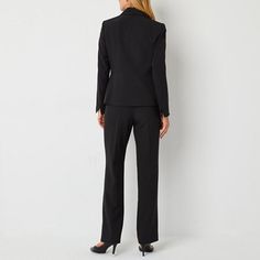 This women's suit from Le Suit is an effortless outfit perfectly tailored to flatter your silhouette. Made from a soft, woven fabric, this set features a single-breasted blazer with peak lapels and side flap pockets. Its matching pants are designed with a flat-front, a hook-and-eye and zip closure, and side pockets. Wear it with a blouse and heels.# Pieces In Set: 21st Piece Description: Jacket1st Piece Collar: Notch Collar1st Piece Front Style: Single Breasted1st Piece Pockets: 2 Front Slip Po… Petite Suits, Effortless Outfit, Straight Leg Pant, Le Suit, Pant Suits, Suit Pant, Suit Black, Pant Suit, Matching Pants