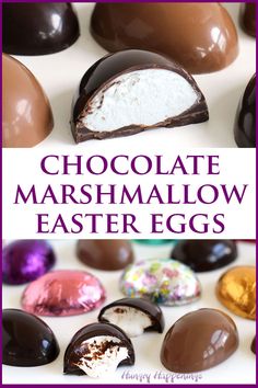 chocolate marshmallow easter eggs with text overlay