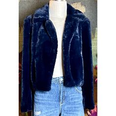 New With Tags Size Small This Gorgeous Faux Fur Jacket By Blank Nyc Is A Deep Midnight Blue Color. The Cropped Jacket Is An Open Front Design With No Formal Closure. The Soft Coat Is Made From 100% Polyester. Measurements Laying Flat: Length 21” Bust Ends Touching 16.5” Blue Fur Coat With Faux Fur Lining For Fall, Chic Blue Fur Coat, Fitted Blue Cropped Winter Jacket, Blue Fitted Faux Fur Outerwear, Blue Trendy Outerwear With Faux Fur Trim, Trendy Blue Outerwear With Faux Fur Trim, Fitted Blue Outerwear With Faux Fur Lining, Fitted Blue Faux Fur Outerwear, Blue Long Sleeve Fur Coat For Fall