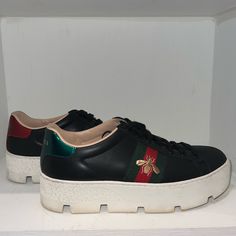 Authentic Gucci Sneakers Gucci Sneakers, Platform Sneaker, Gucci Black, Womens Shoes Sneakers, Shoes Sneakers, Black And Red, Gucci, Running, Women Shoes